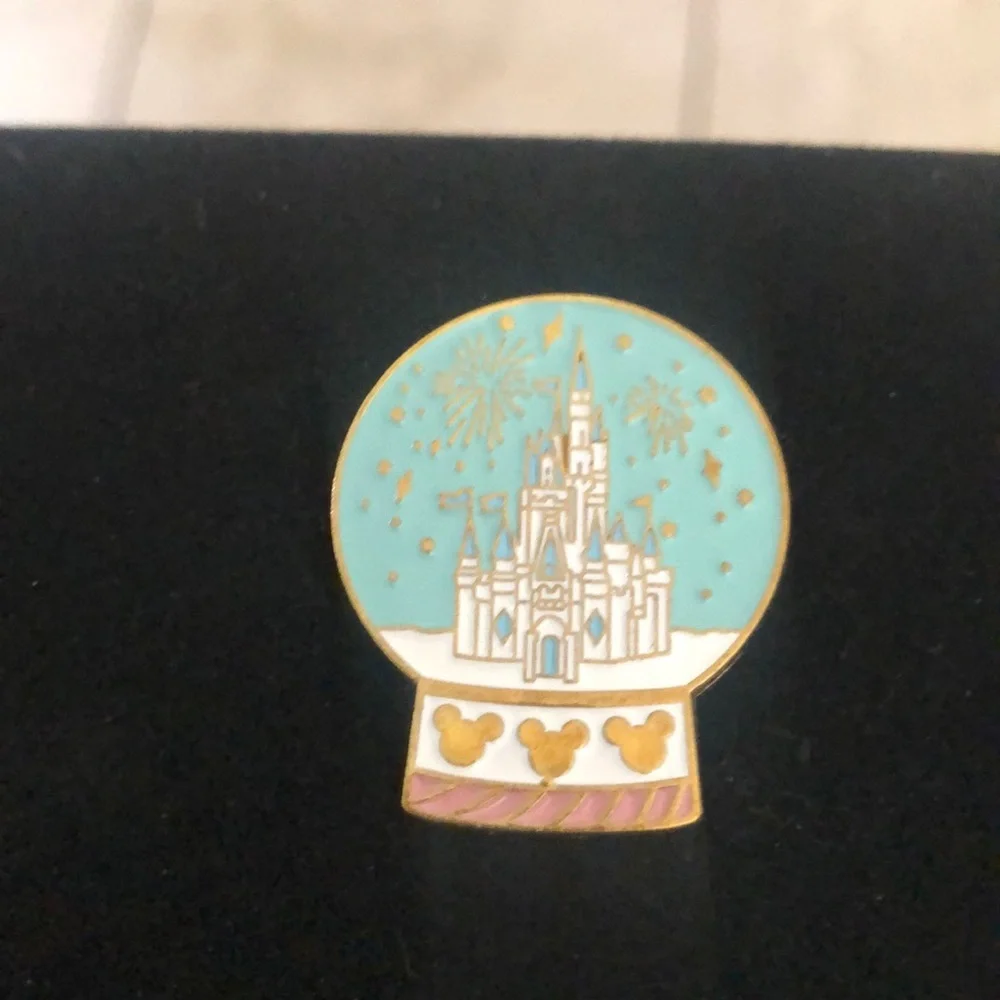 Mickey inspired enamel castle globe pin unisex